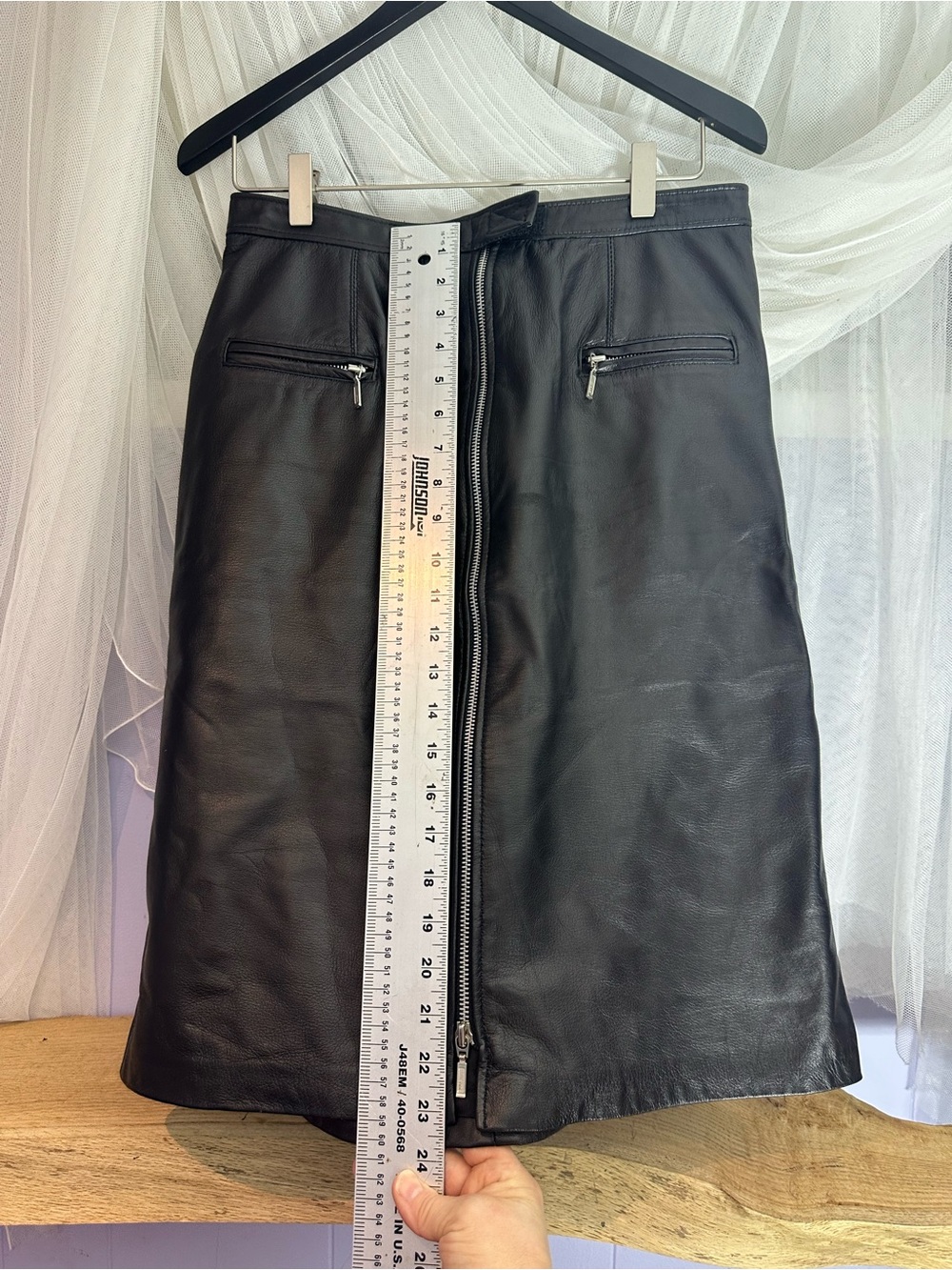 Black Leather Zip-Front A-Line Skirt - Picture 11 of 11